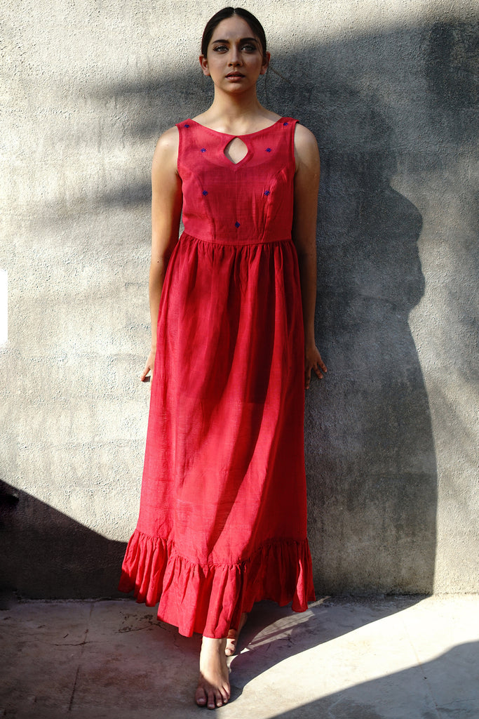Red embroidered maxi dress