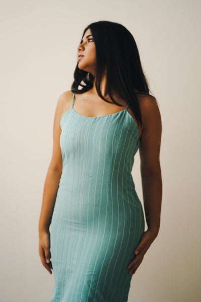 Aqua striped slip dress